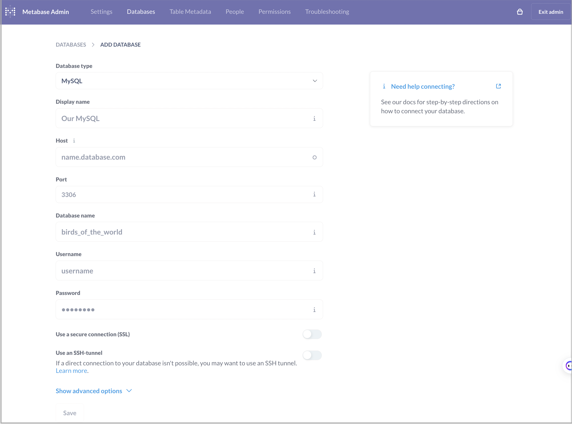 Metabase - Configure database