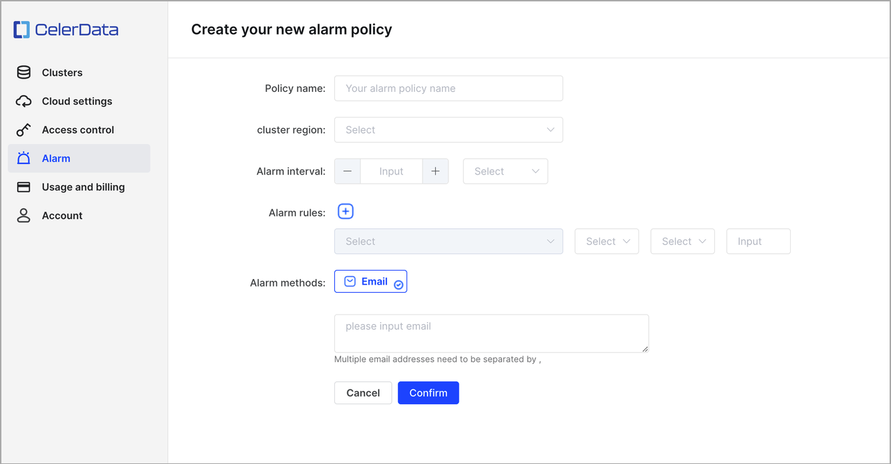 Create alarm