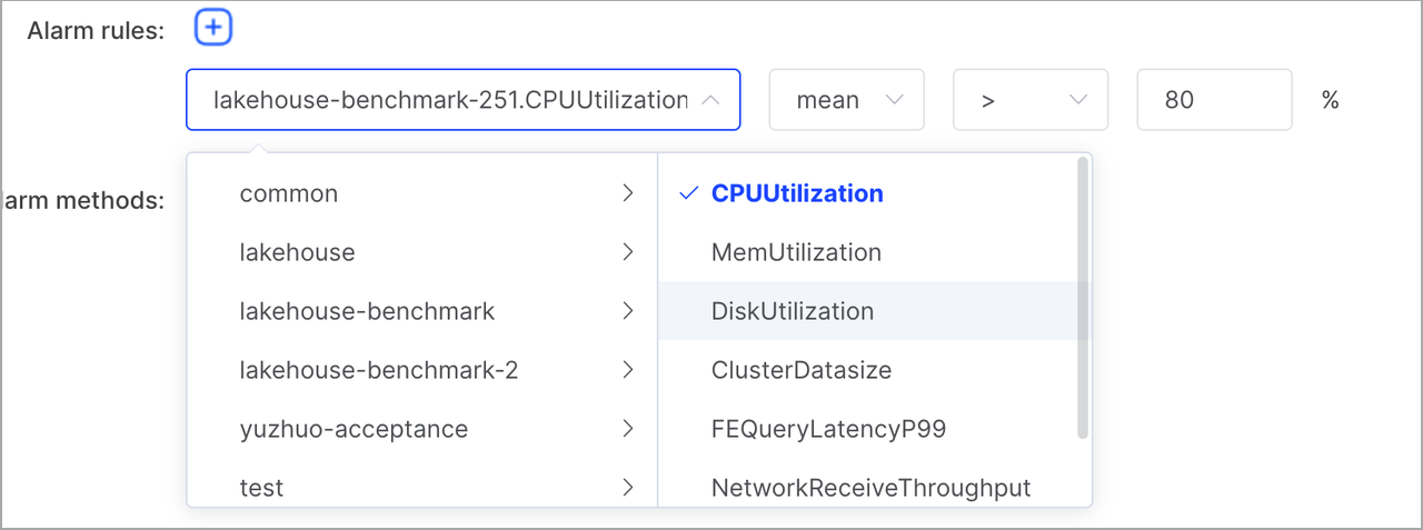 Create alarm - configure rule