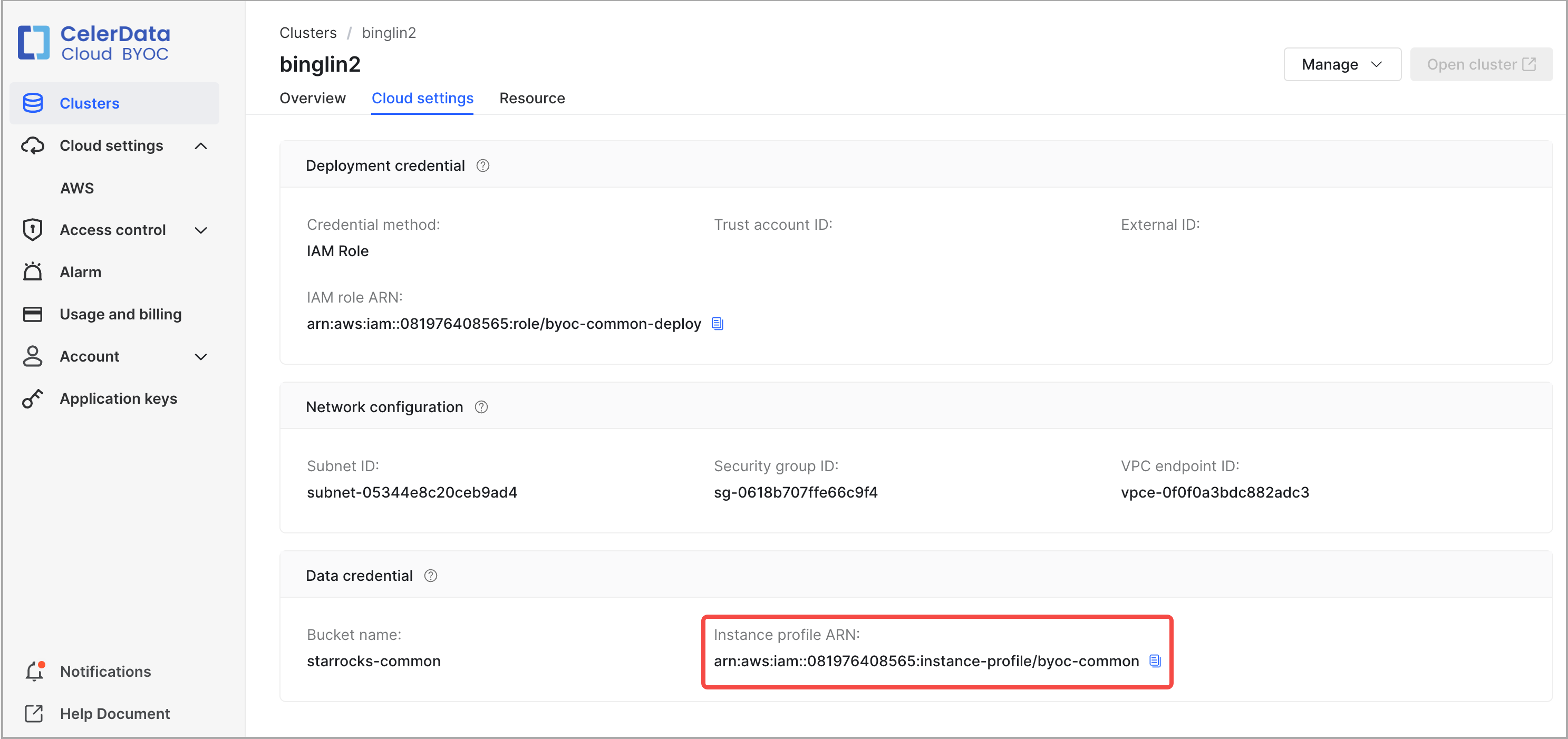 Data credential - Instance profile ARN