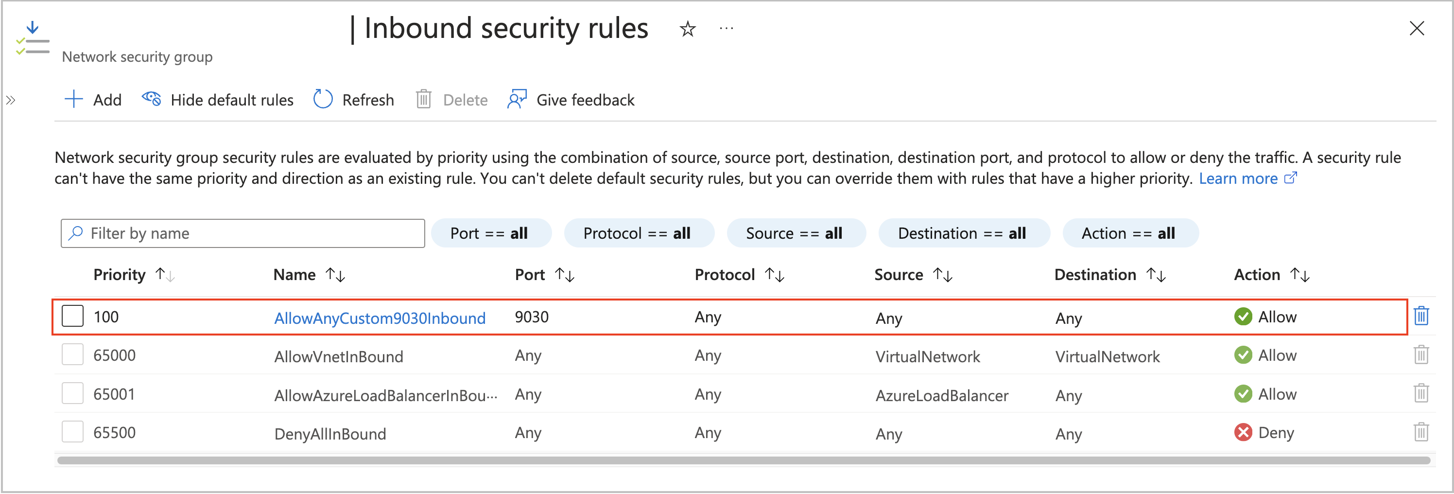 Edit inbound rules - for endpoint-based access