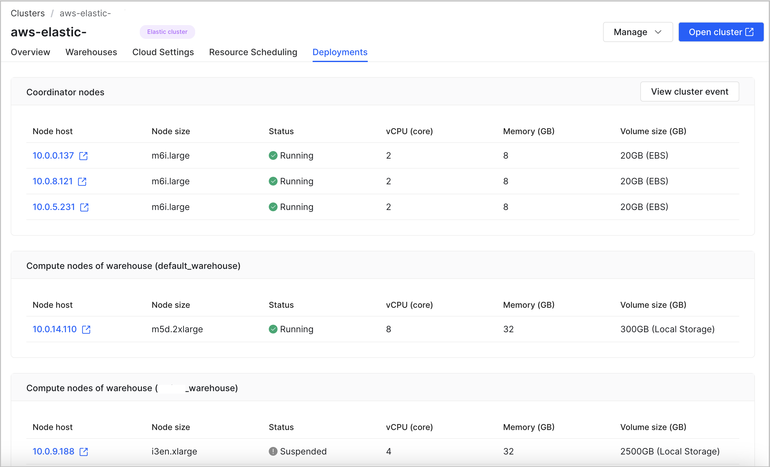 View Clusters - Deployments - Elastic cluster