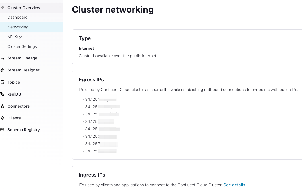 Confluent Cloud cluster Egress IPs