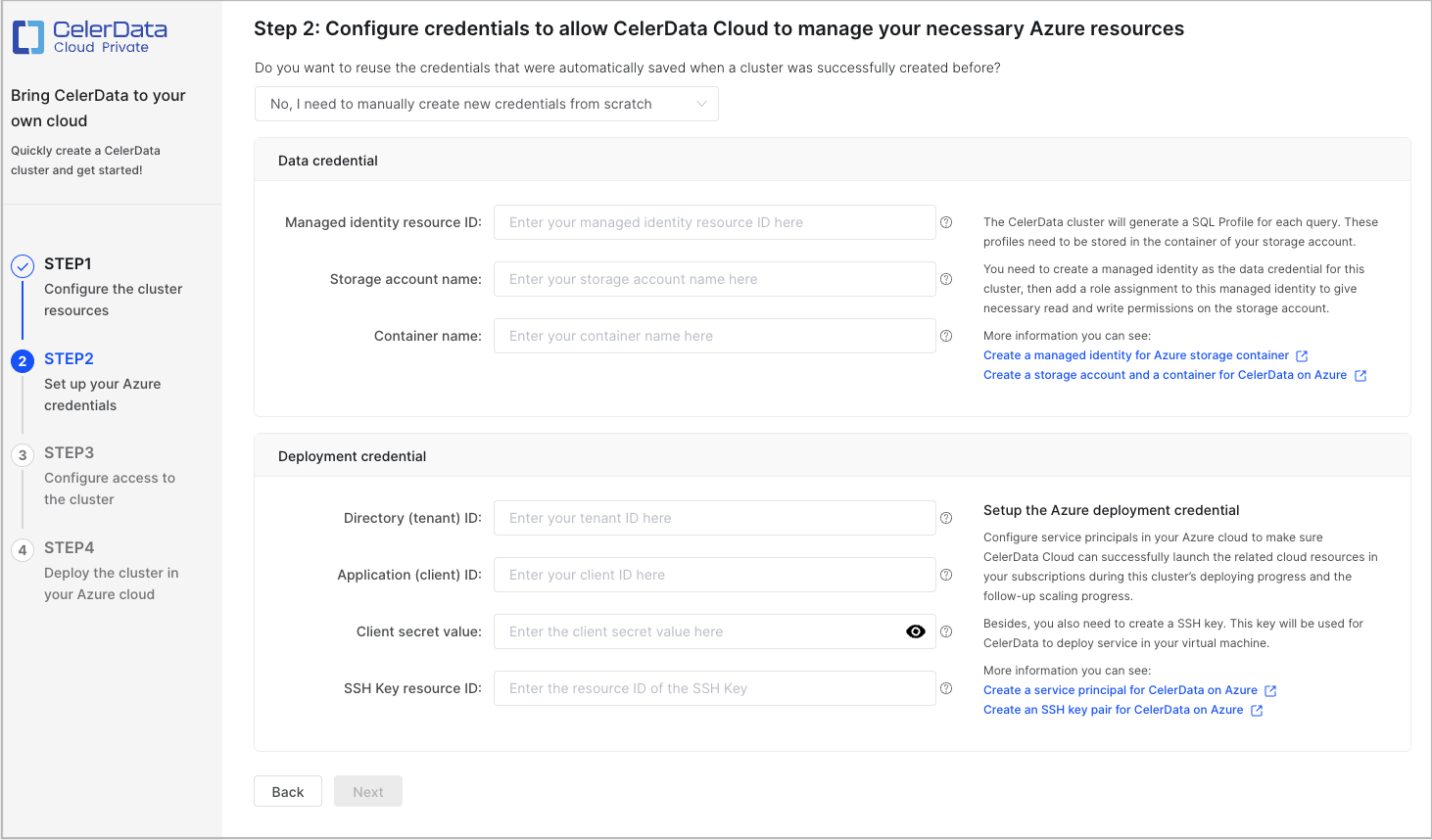 STEP2: Set up your Azure credentials - Create new credentials