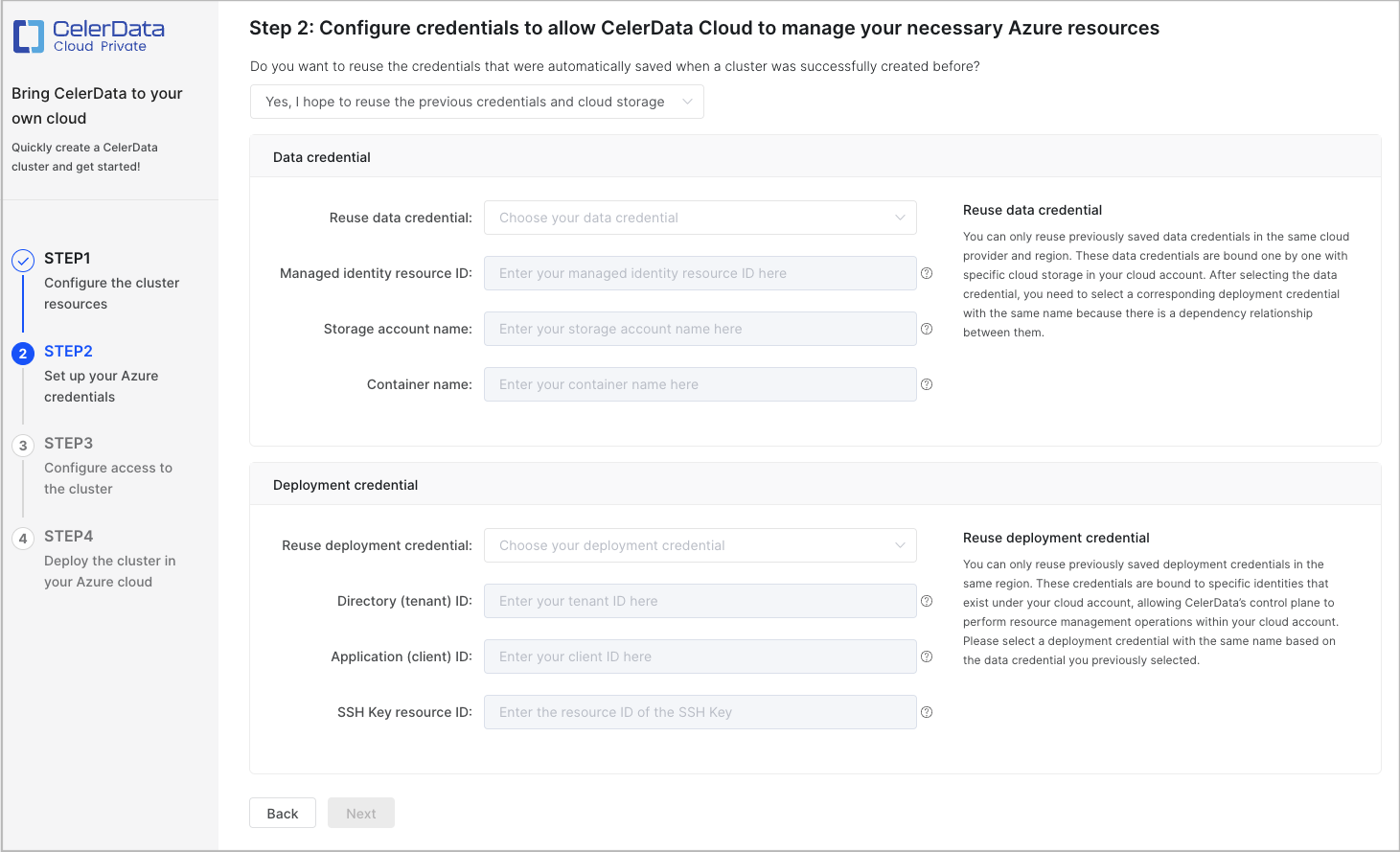 STEP2: Set up your Azure credentials - Select existing credentials