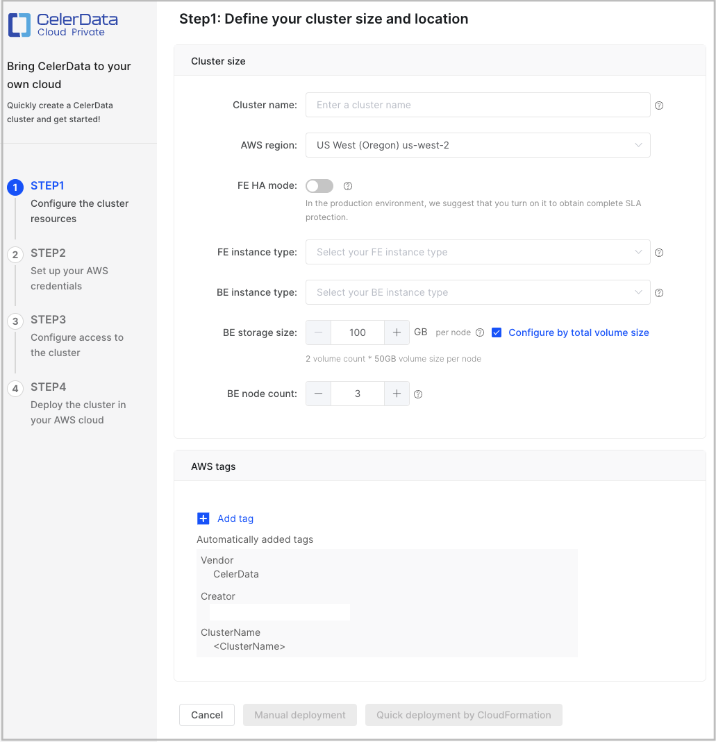 Create Cluster - Step 1 - Classic Cluster