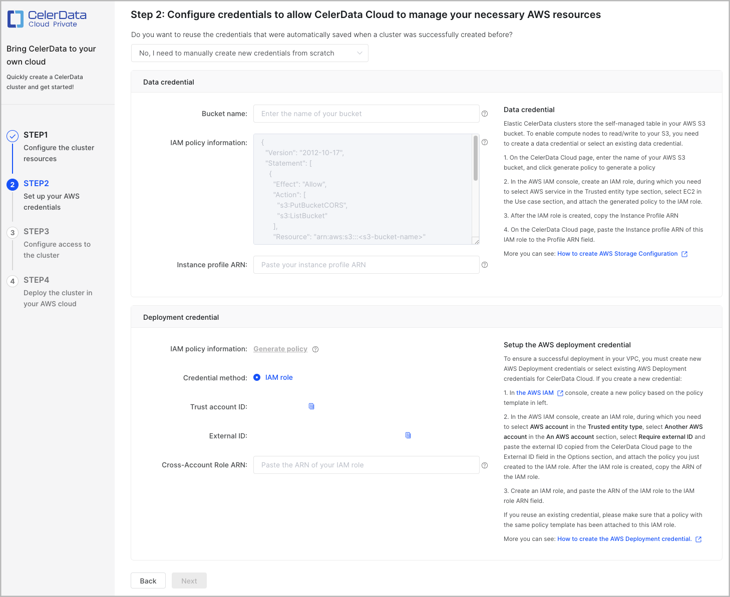 Create Cluster - Step 2 - Create new credentials