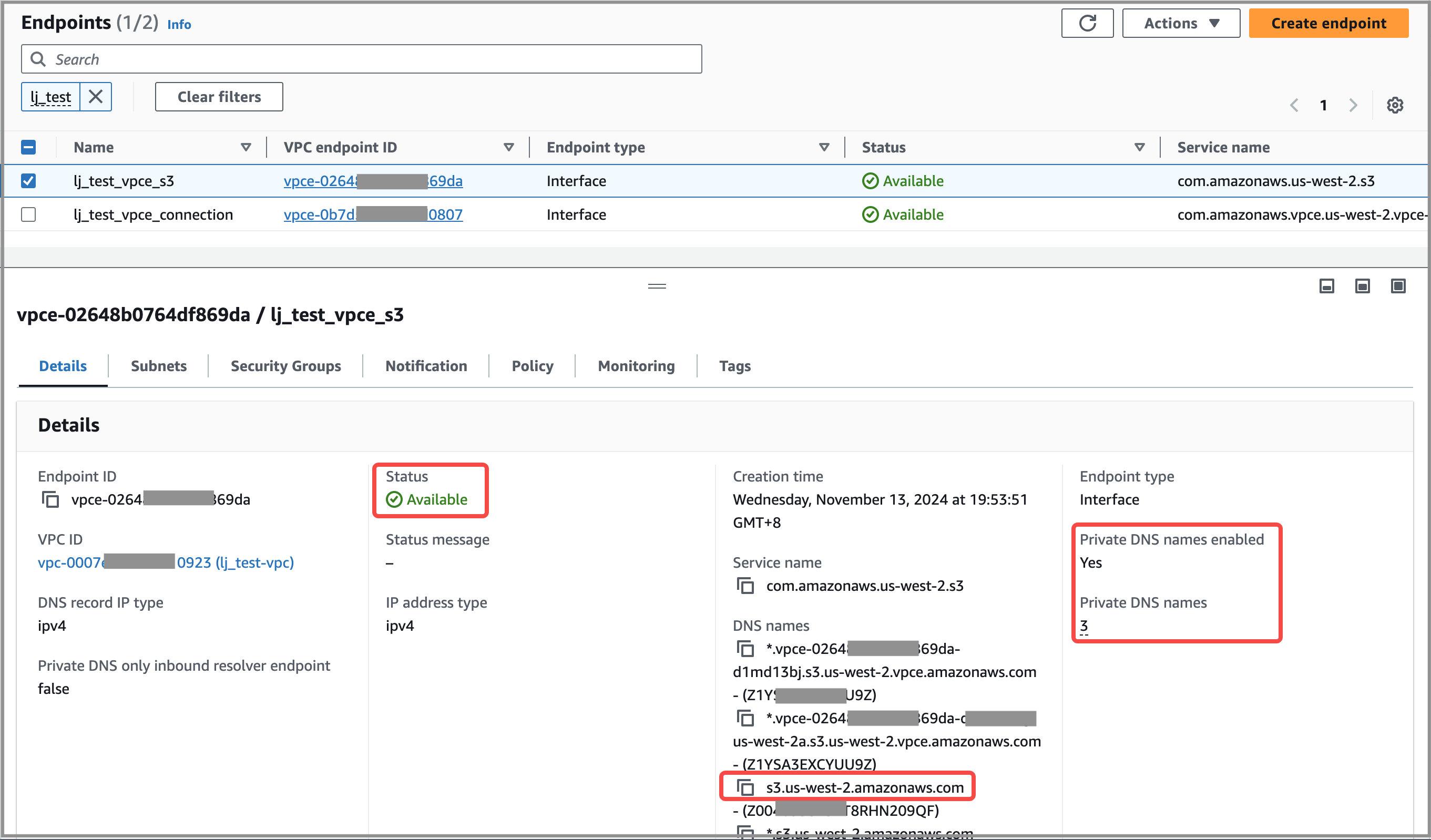 Create S3 endpoint-available