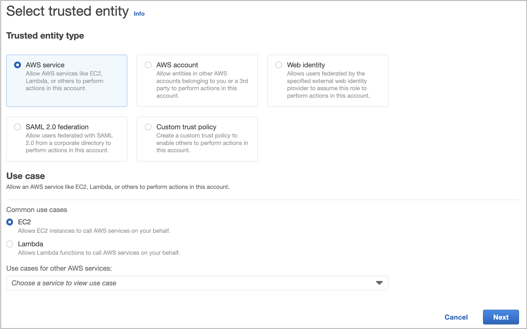 Create a service IAM role for EC2 - 1