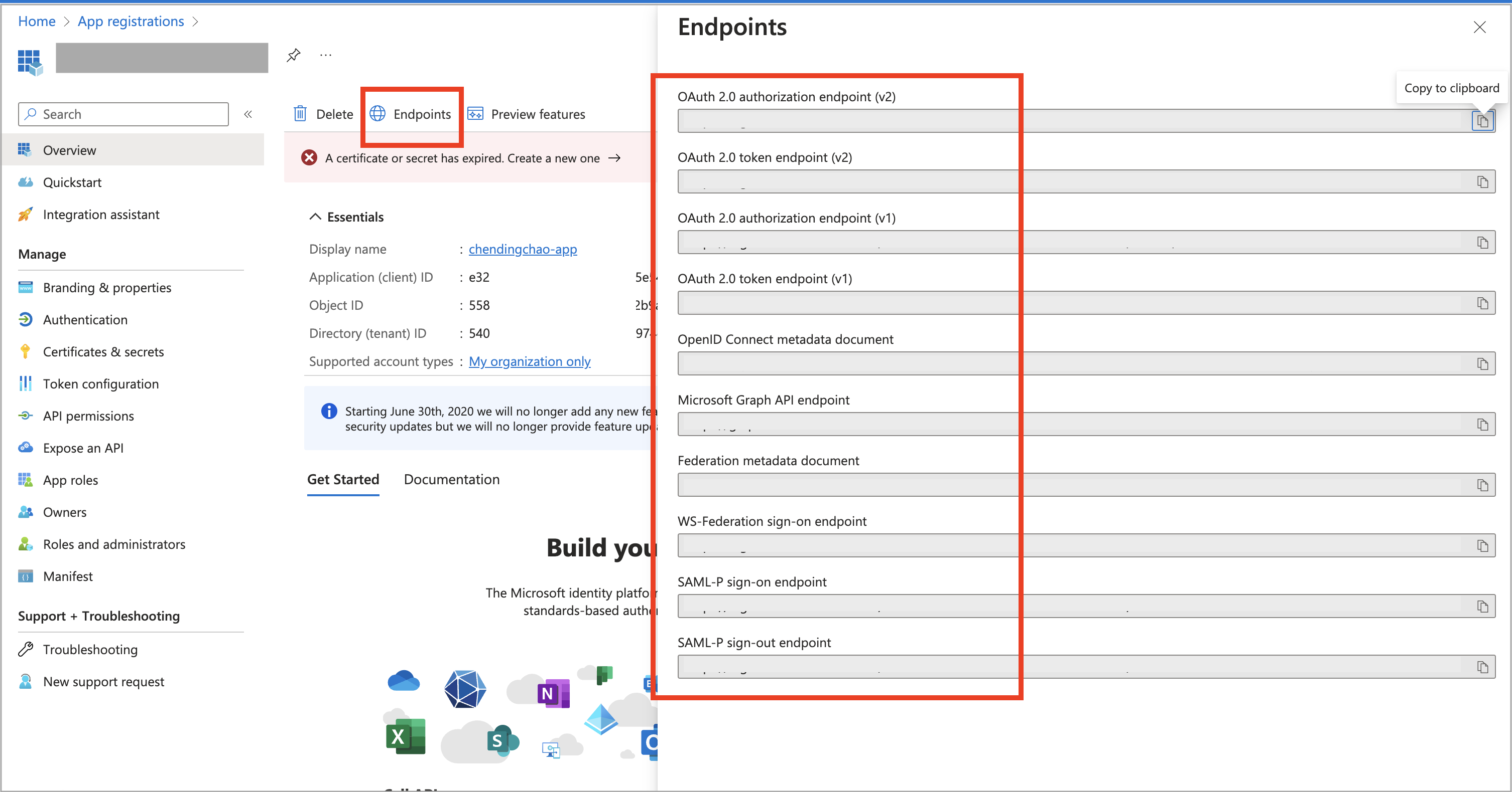 Gen2 - Service Principal - Obtain the OAuth 2.0 token endpoint (v1)