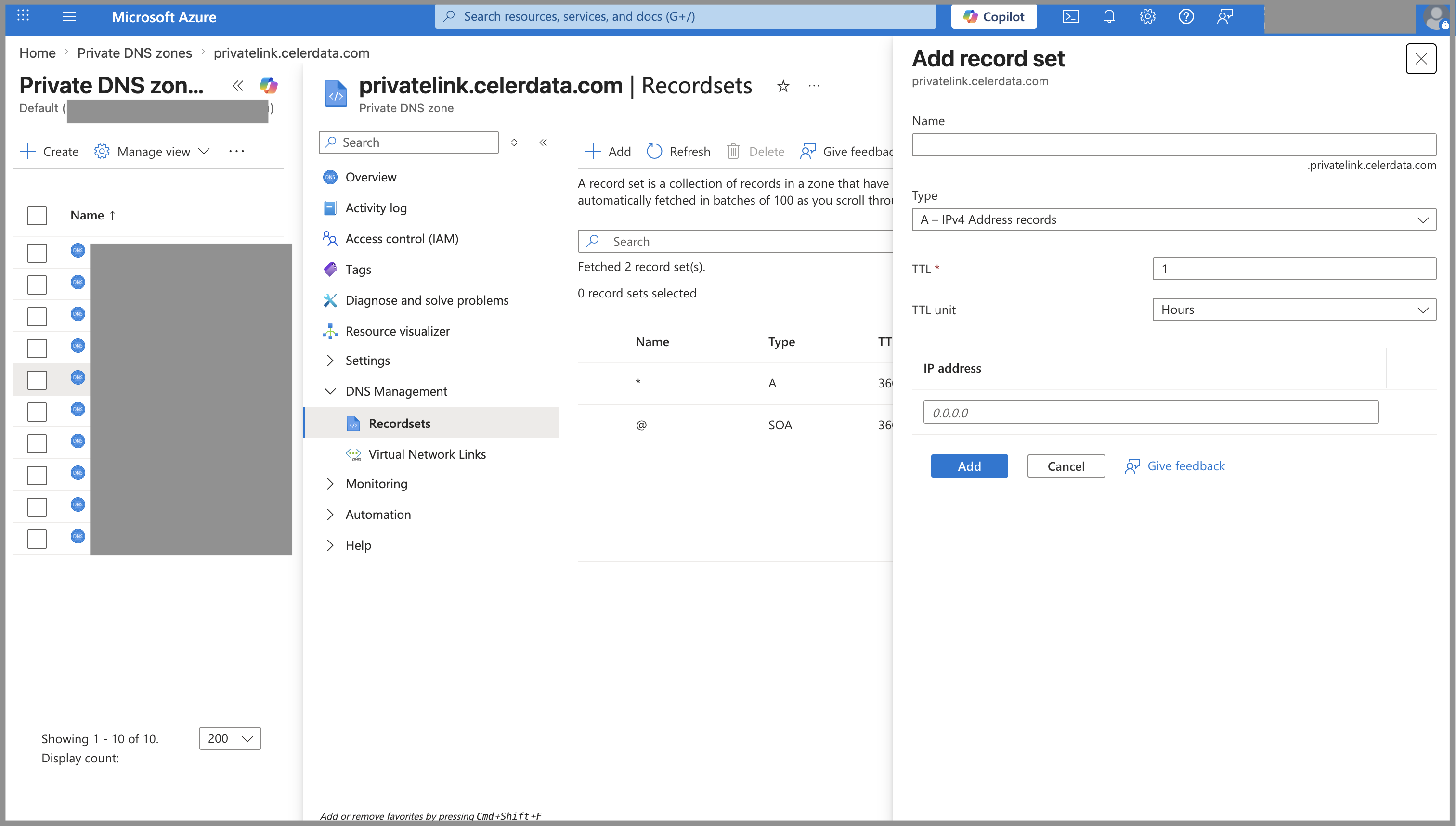 Private DNS Zone - DNS Record