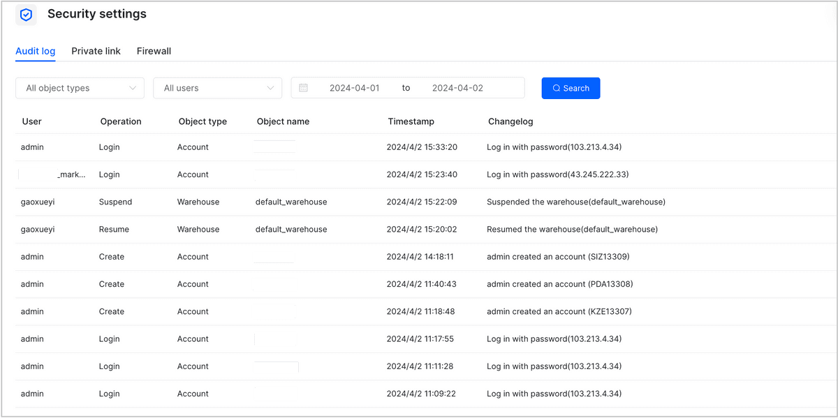 Security settings