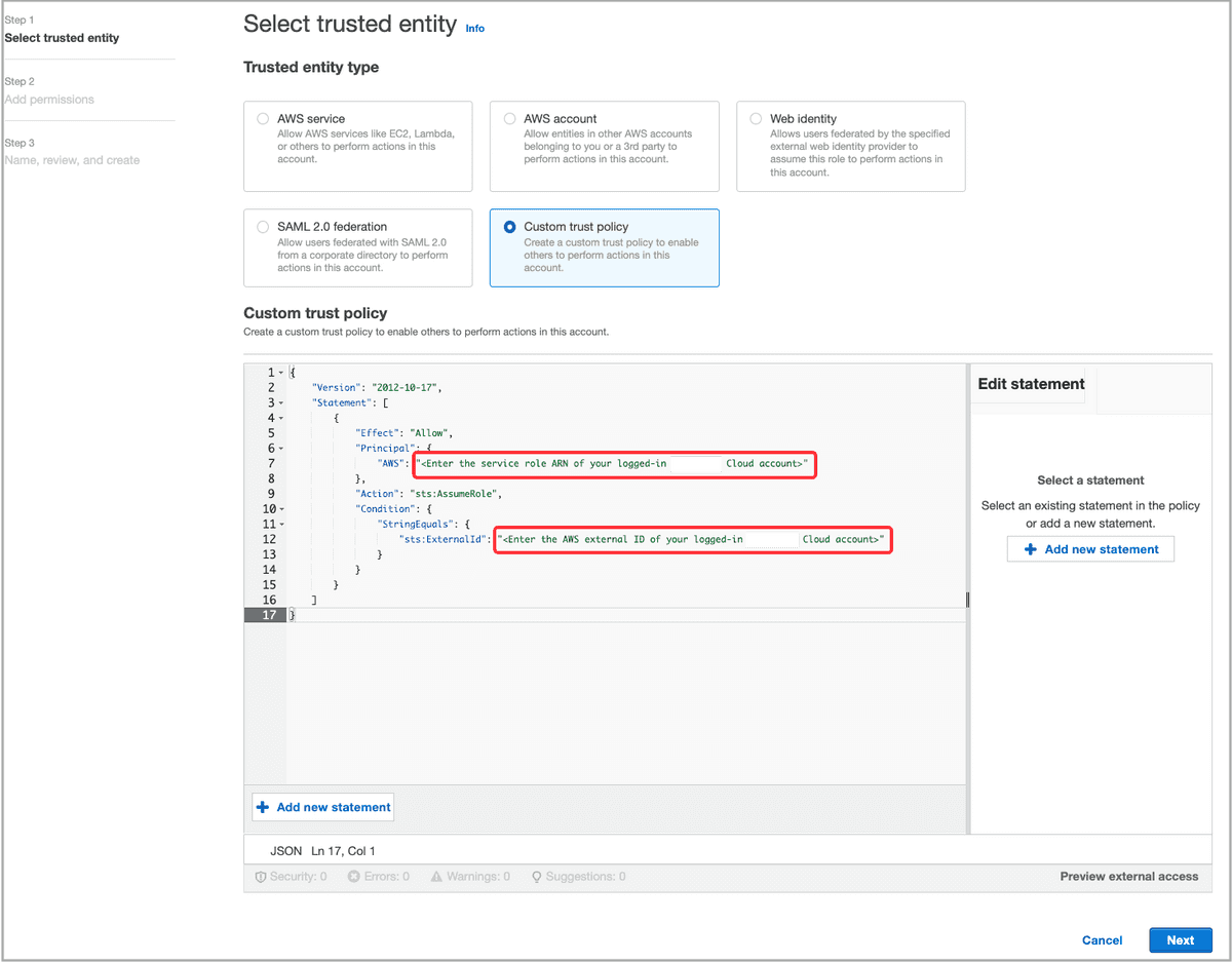 Create IAM role - Step 1